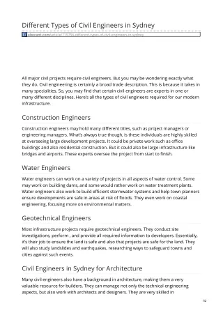 Different Types of Civil Engineers in Sydney