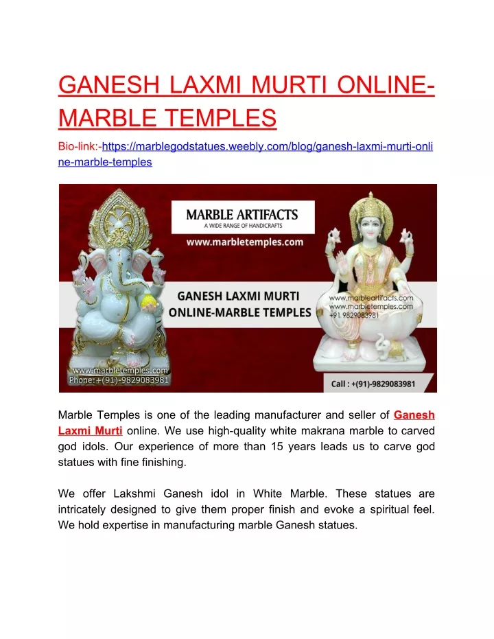 ganesh laxmi murti online marble temples