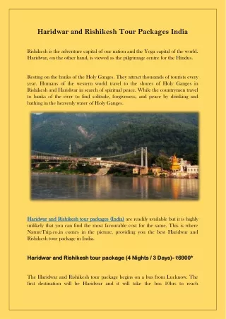 Haridwar and Rishikesh Tour Packages India