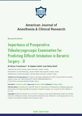 American Journal of Anesthesia & Clinical Research
