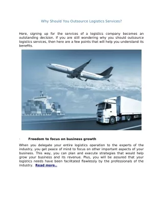 Why Should You Outsource Logistics Services?