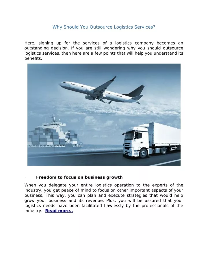 why should you outsource logistics services