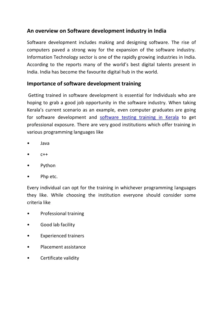 an overview on software development industry