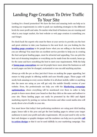 landing page creation to drive traffic to your