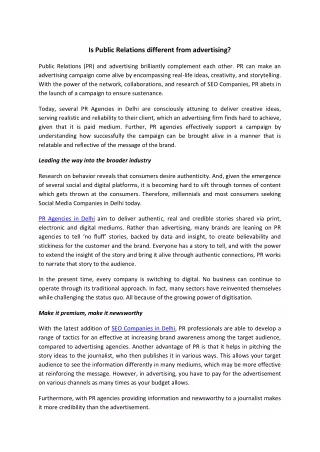 is public relations different from advertising
