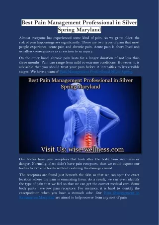 Best Pain Management Professional in Silver Spring Maryland