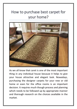 How to purchase best carpet for your home?