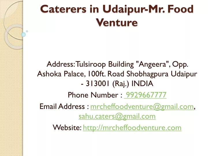 caterers in udaipur mr food venture