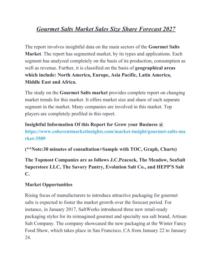 gourmet salts market sales size share forecast