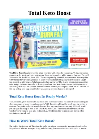 Total Keto Boost :Reviews, Work and Where To Buy?