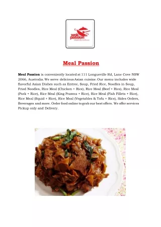 5% Off - Meal Passion menu - Asian restaurant in Lane Cove, NSW