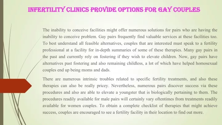 infertility clinics provide options for gay couples