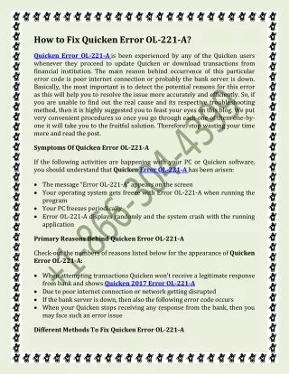how to fix quicken error ol 221 a