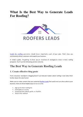 Leads For Roofing | Roofers-leads