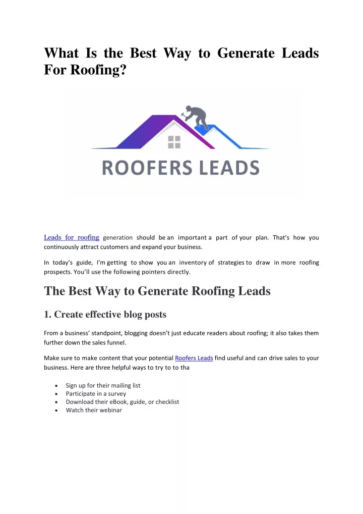 what is the best way to generate leads for roofing