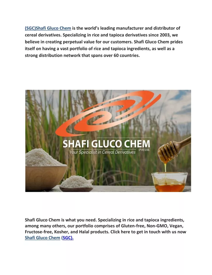 sgc shafi gluco chem is the world s leading