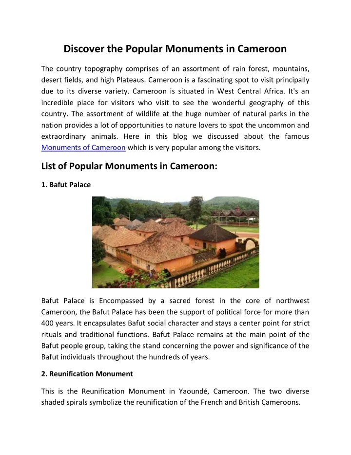 discover the popular monuments in cameroon