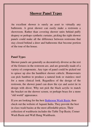 shower panel types