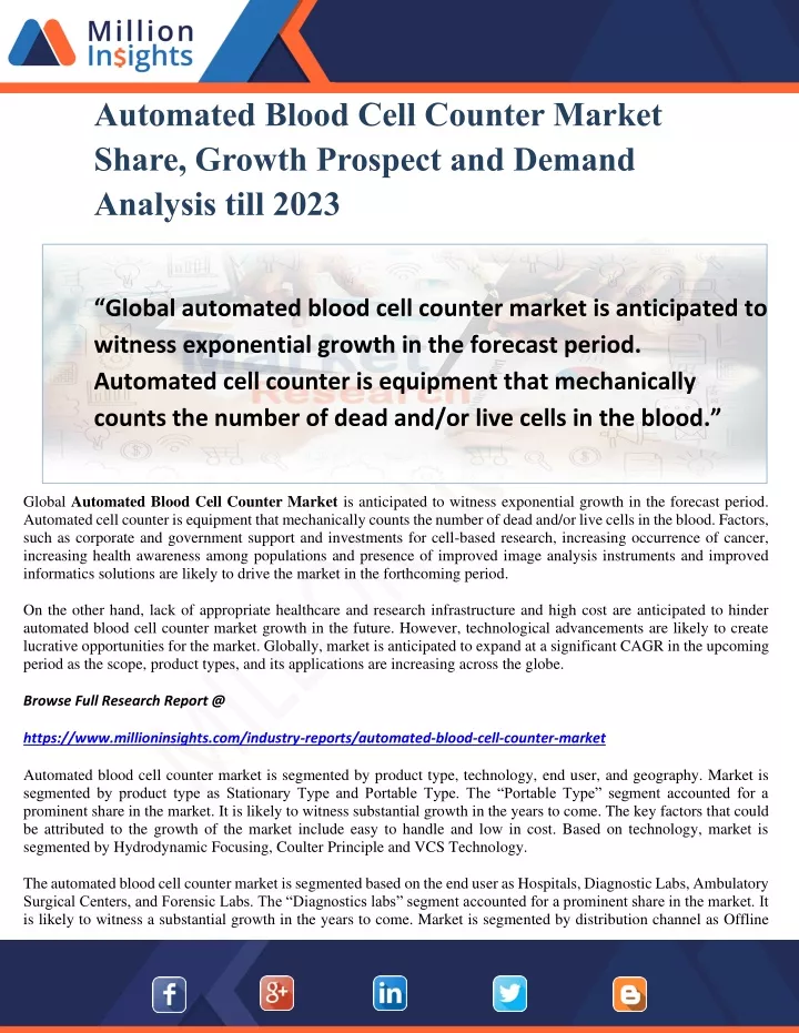 automated blood cell counter market share growth