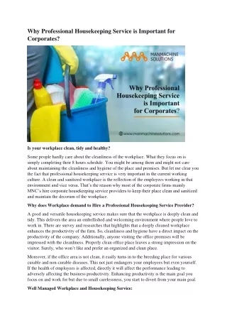 why professional housekeeping service