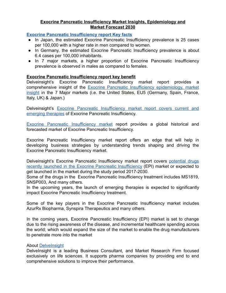 exocrine pancreatic insufficiency market insights