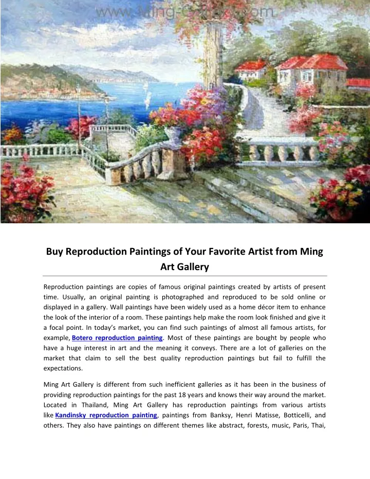 buy reproduction paintings of your favorite