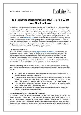 Top Franchise Opportunities in USA - Here is What You Need to Know