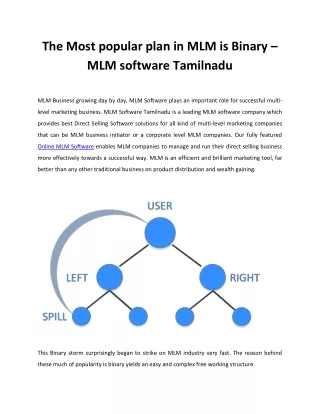 the most popular plan in mlm is binary
