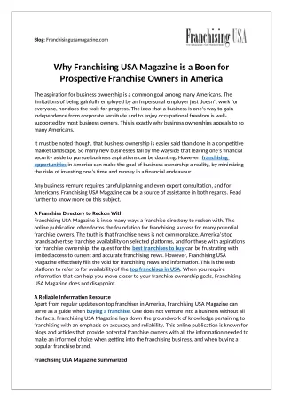 Why Franchising USA Magazine is a Boon for Prospective Franchise Owners in America