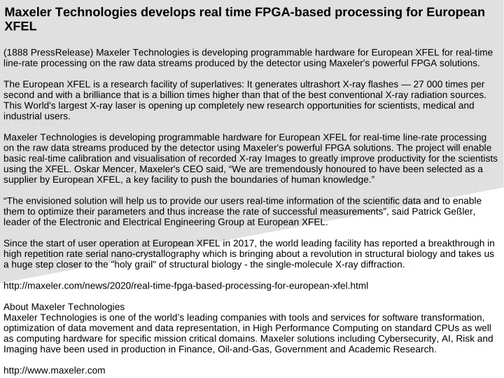 maxeler technologies develops real time fpga