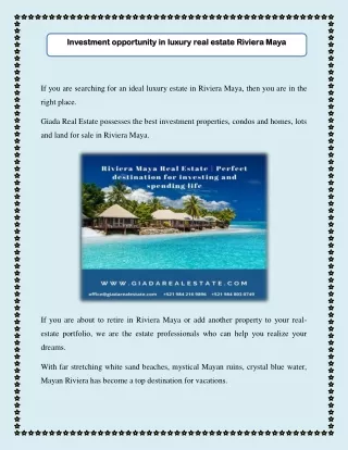 Investment opportunity in luxury real estate Riviera Maya