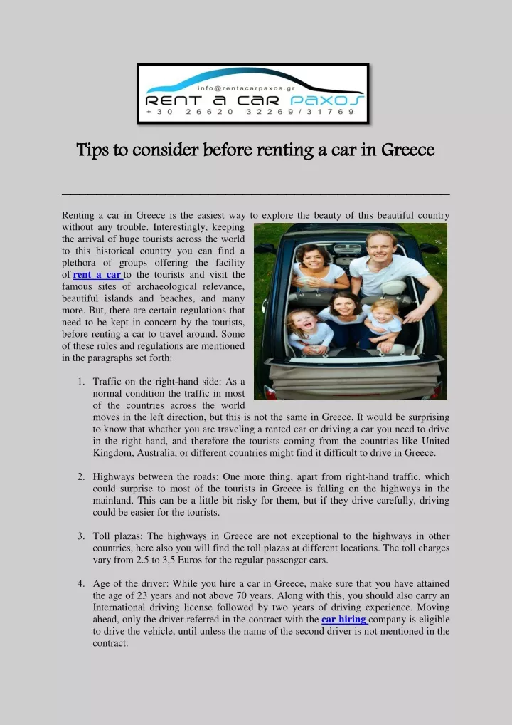 tips to consider before renting a car in greece