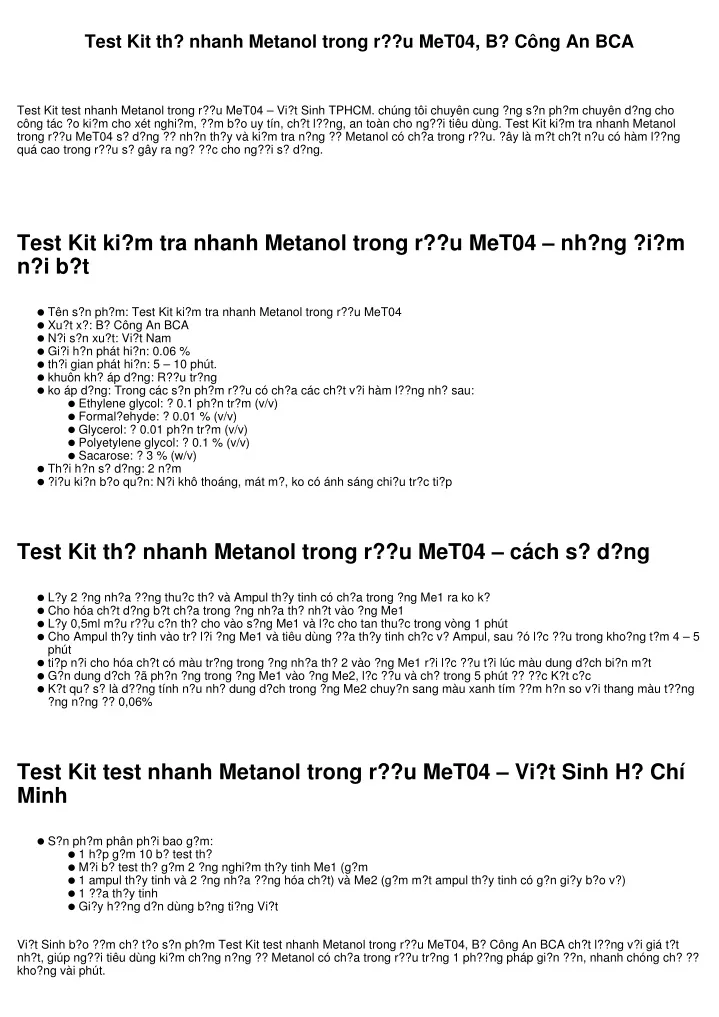 test kit th nhanh metanol trong r u met04