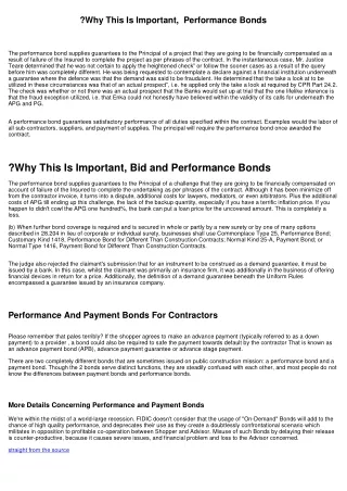 A Deeper Look At  Bid and Performance Bonds