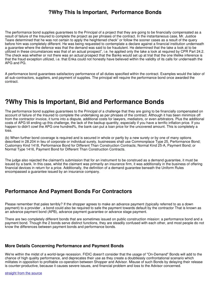 why this is important performance bonds