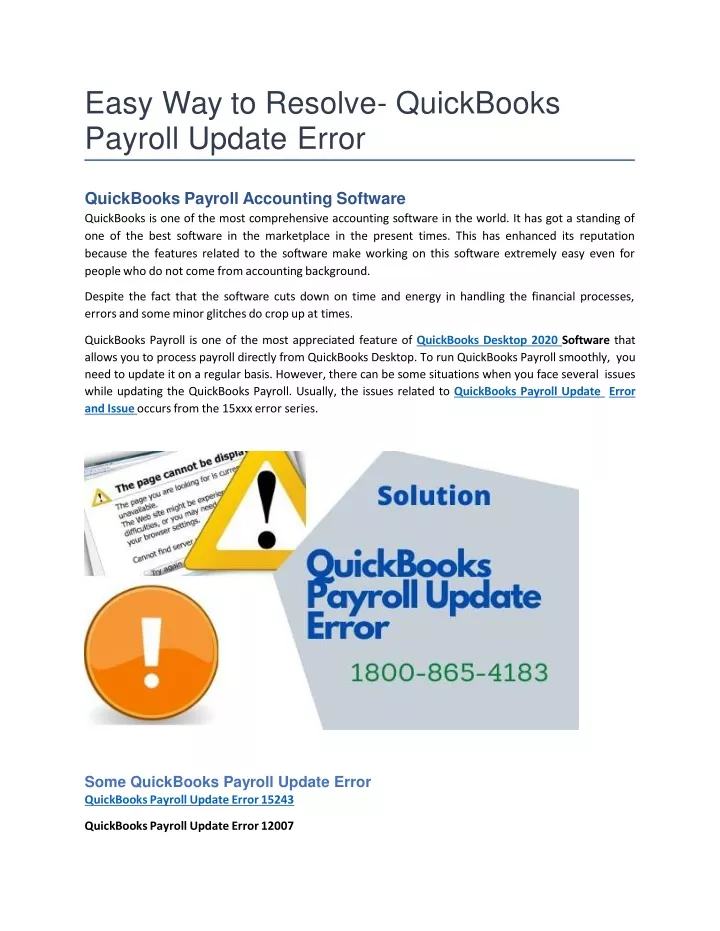 easy way to resolve quickbooks payroll update error