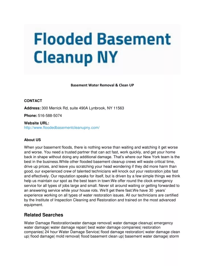 basement water removal clean up
