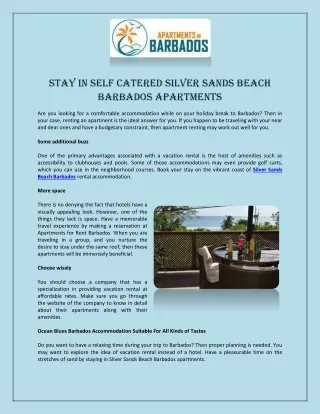 Stay in Self Catered Silver Sands Beach Barbados Apartments