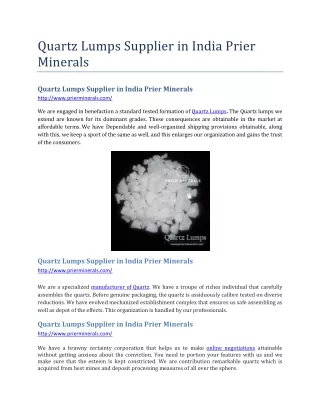 Quartz Lumps Supplier in India Prier Minerals