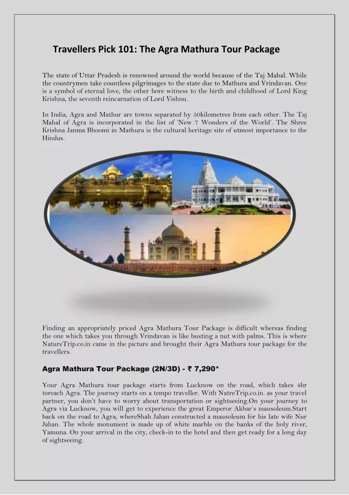travellers pick 101 the agra mathura tour package