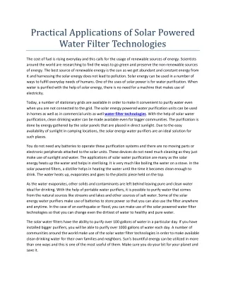 practical applications of solar powered water