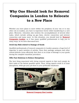 MTC London Removals Company