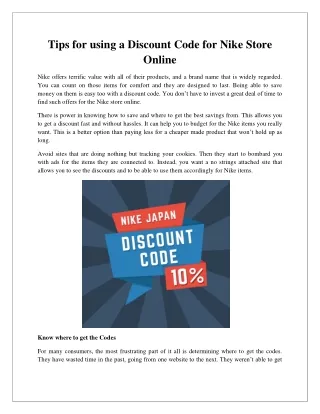 Tips for using a Discount Code for Nike Store Online