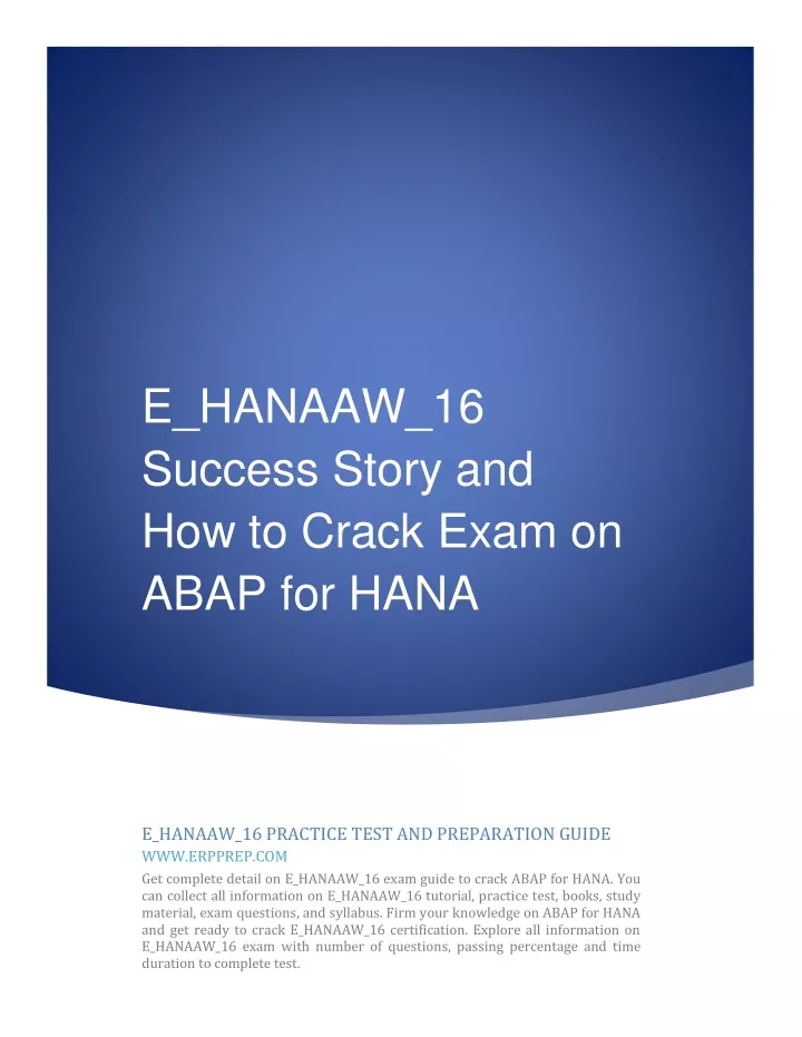 e hanaaw 16 success story and how to crack exam