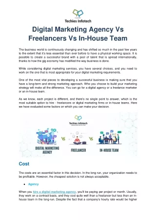 Digital Marketing Company vs Freelancers vs In-House Team