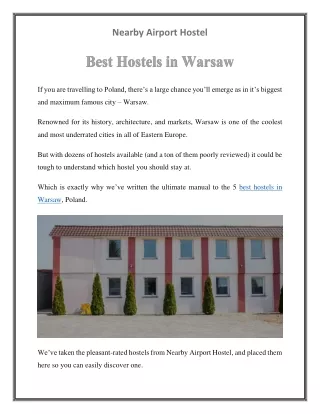 Best Hostels in Warsaw - NearByAirportHostel