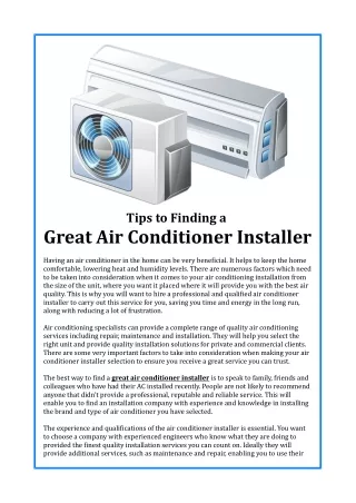 Tips to Finding a Great Air Conditioner Installer