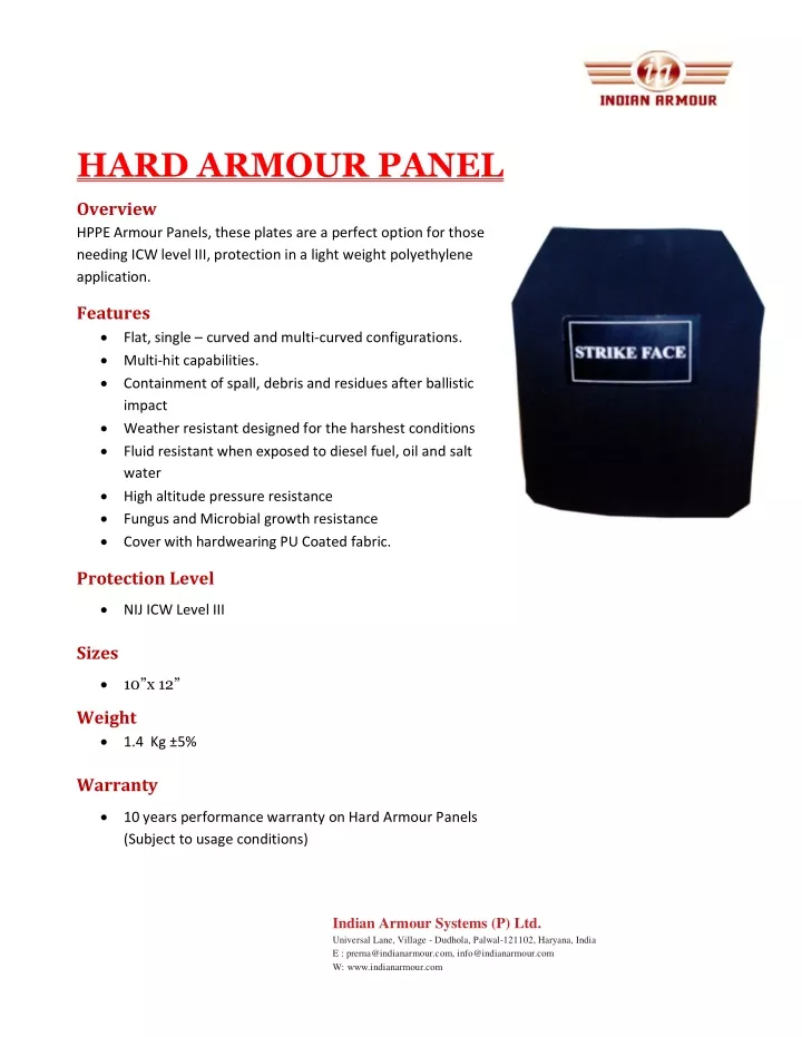 hard armour panel