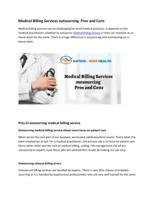 Medical Billing Services outsourcing  Pros and Cons