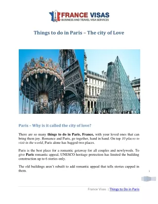 Things to do in Paris - The city of Love